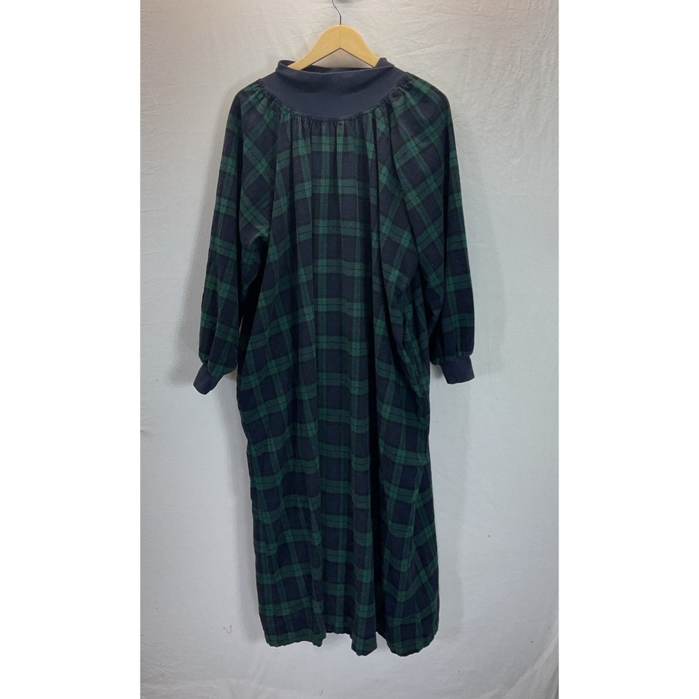 Vermont Country Store Flannel Nightwatch Plaid Nightgown 2XL Pockets Turtleneck